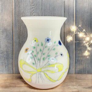Hand Made Studio Art Pottery Bud Vase Round Bottom Artist Marked Flowers Pattern